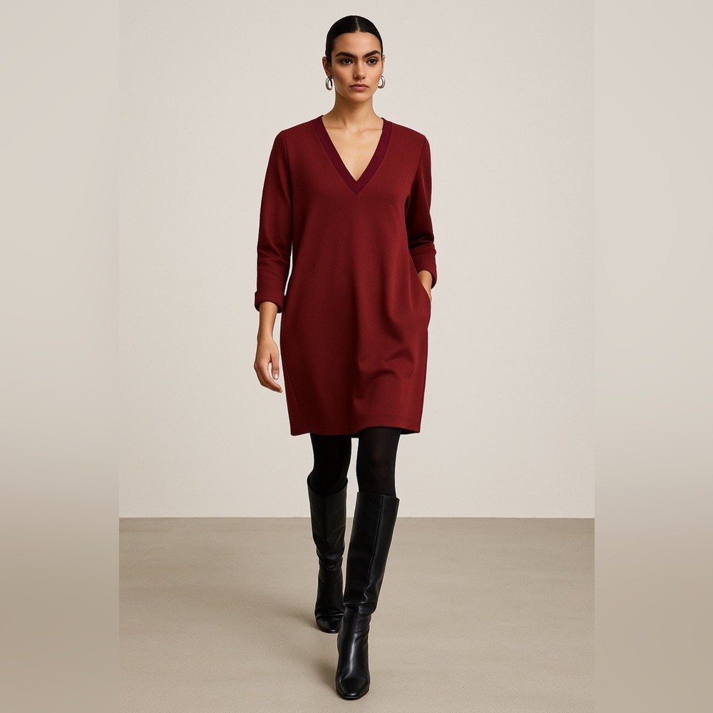 🔥Just In 🔥 COS Deep Red V-Neck Cocoon Neoprene Shift Dress — Size S NWOT